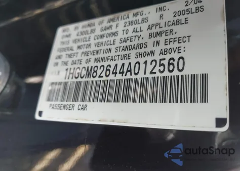 2004 Honda Accord 3.0 Ex from USA, damaged, VIN 1HGCM82644A012560